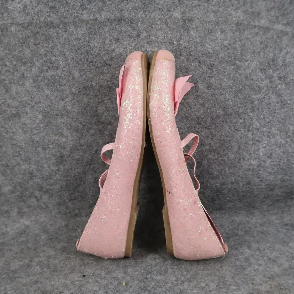 Crazy 8 Shoes Kids Girls 2 Ballet Flats Elastic Straps Pink Glitter Slip On Bow